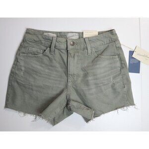 WOMEN'S GREEN RAW HEM MIDI SHORTS - DISTRESSED - UNIVERSAL THREAD - SIZE 2 - NEW